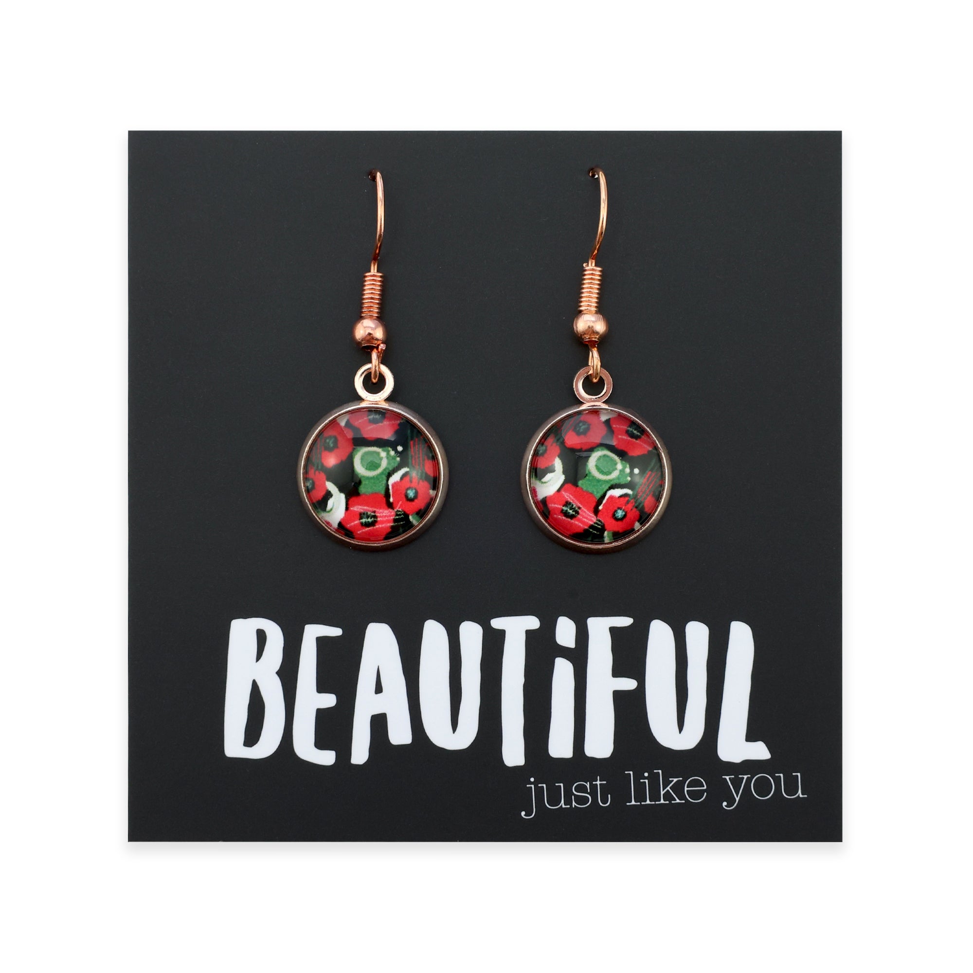 POPPIES Collection - Beautiful Just Like You - Rose Gold Dangle Earrings - Flanders (12341)