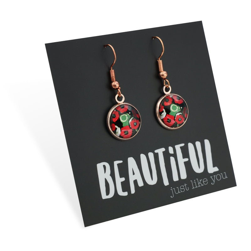 POPPIES Collection - Beautiful Just Like You - Rose Gold Dangle Earrings - Flanders (12341)