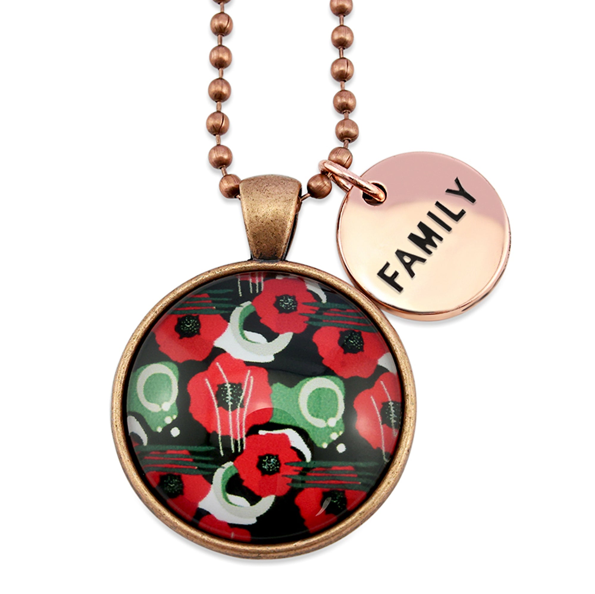 POPPIES Collection - Vintage Copper 'FAMILY' Necklace - Flanders (10241)