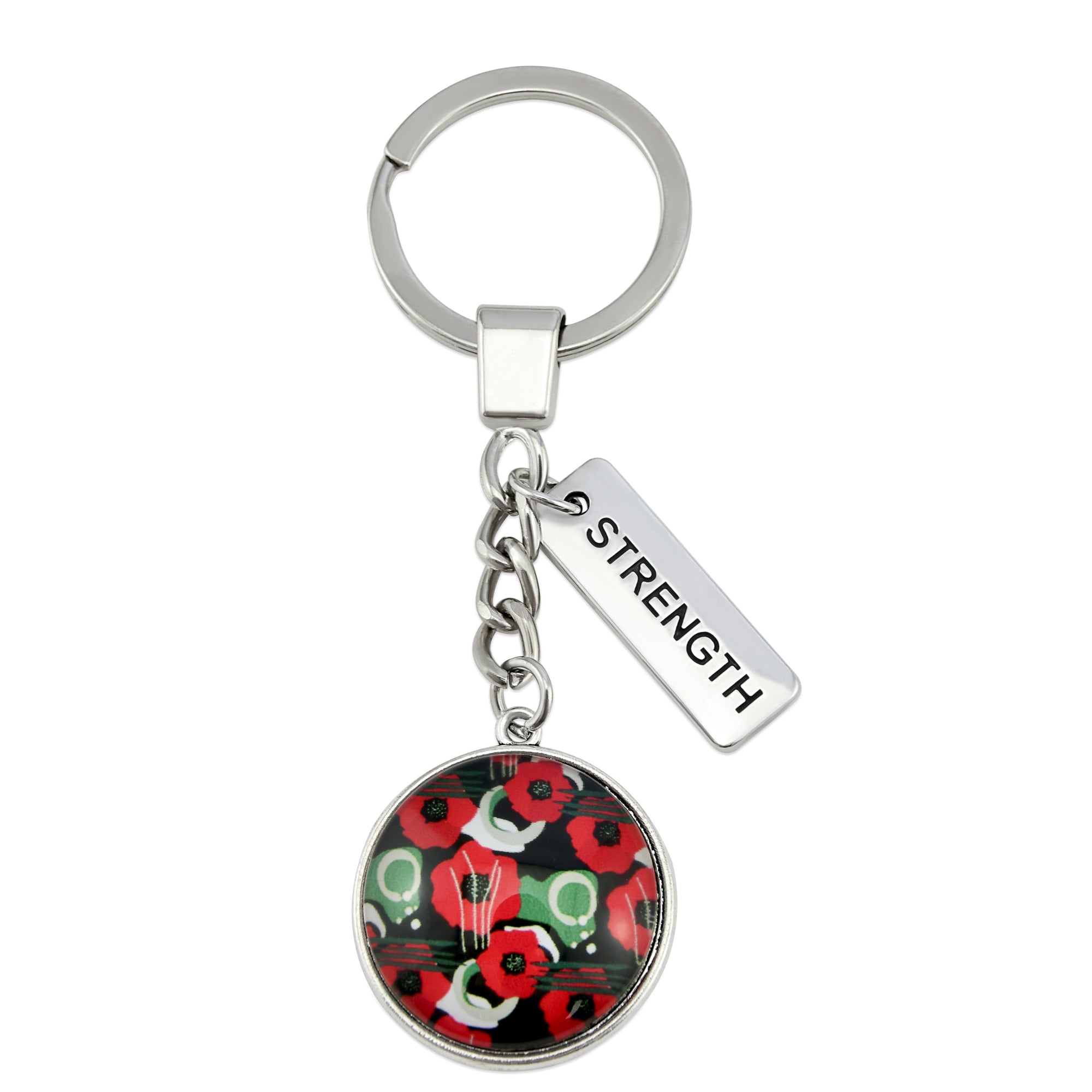 POPPIES Collection - Vintage Silver 'STRENGTH' Keyring - Flanders (11062)