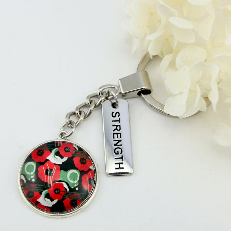 POPPIES Collection - Vintage Silver 'STRENGTH' Keyring - Flanders (11062)