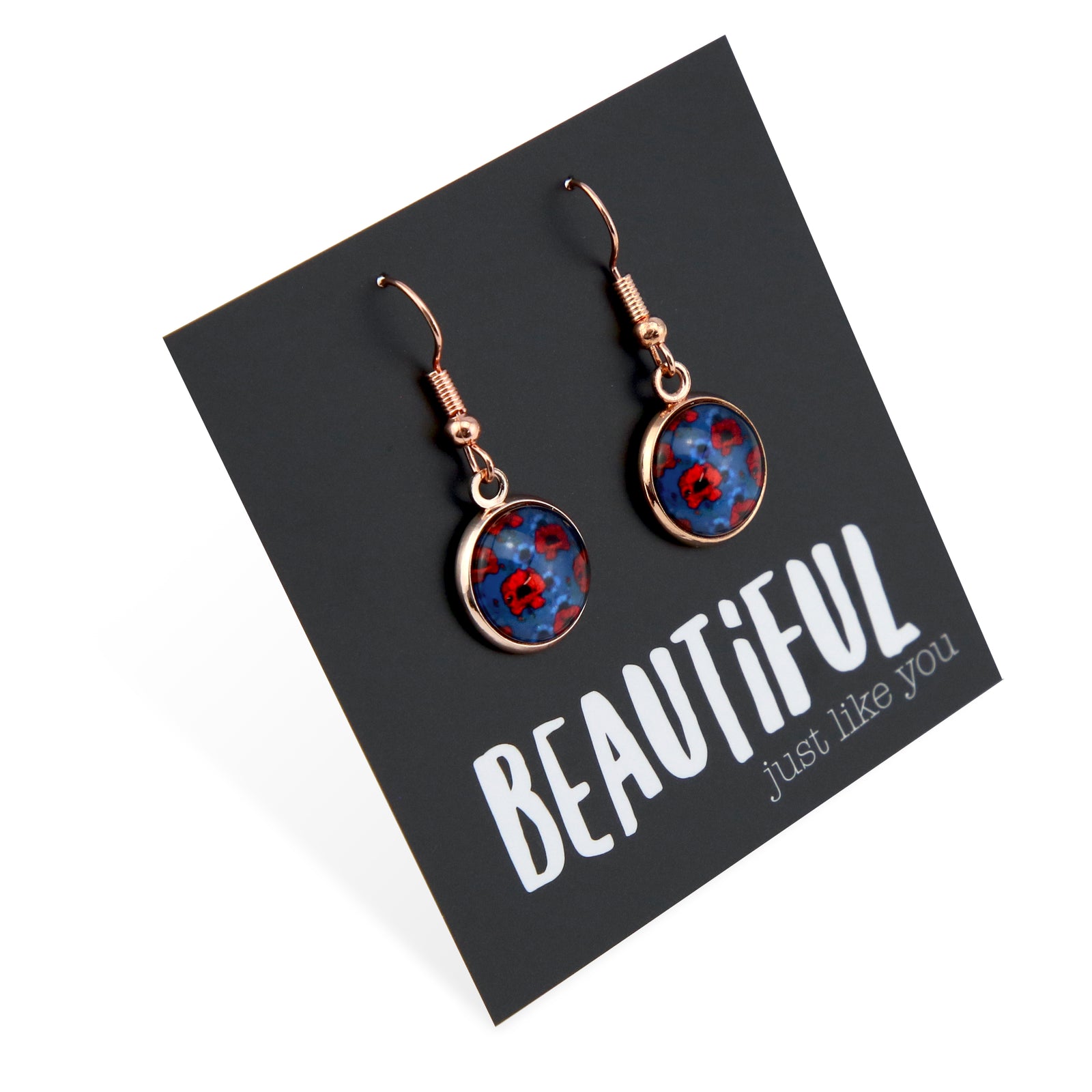 Poppies Collection | Rose Gold 'Beautiful Just Like You' 12mm Circle Dangles - Flanders Bloom