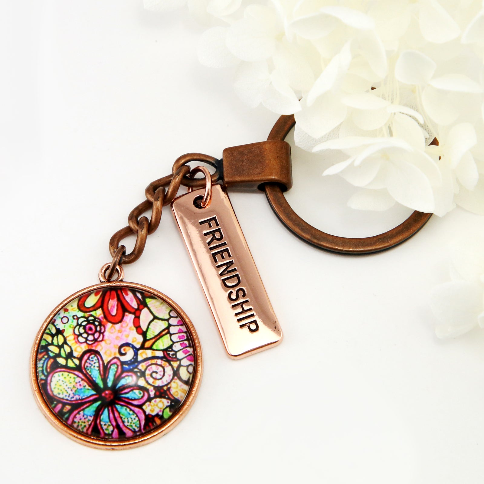 Heart & Soul Collection - Vintage Rose Gold 'FRIENDSHIP' Keyring - Flora (11233)