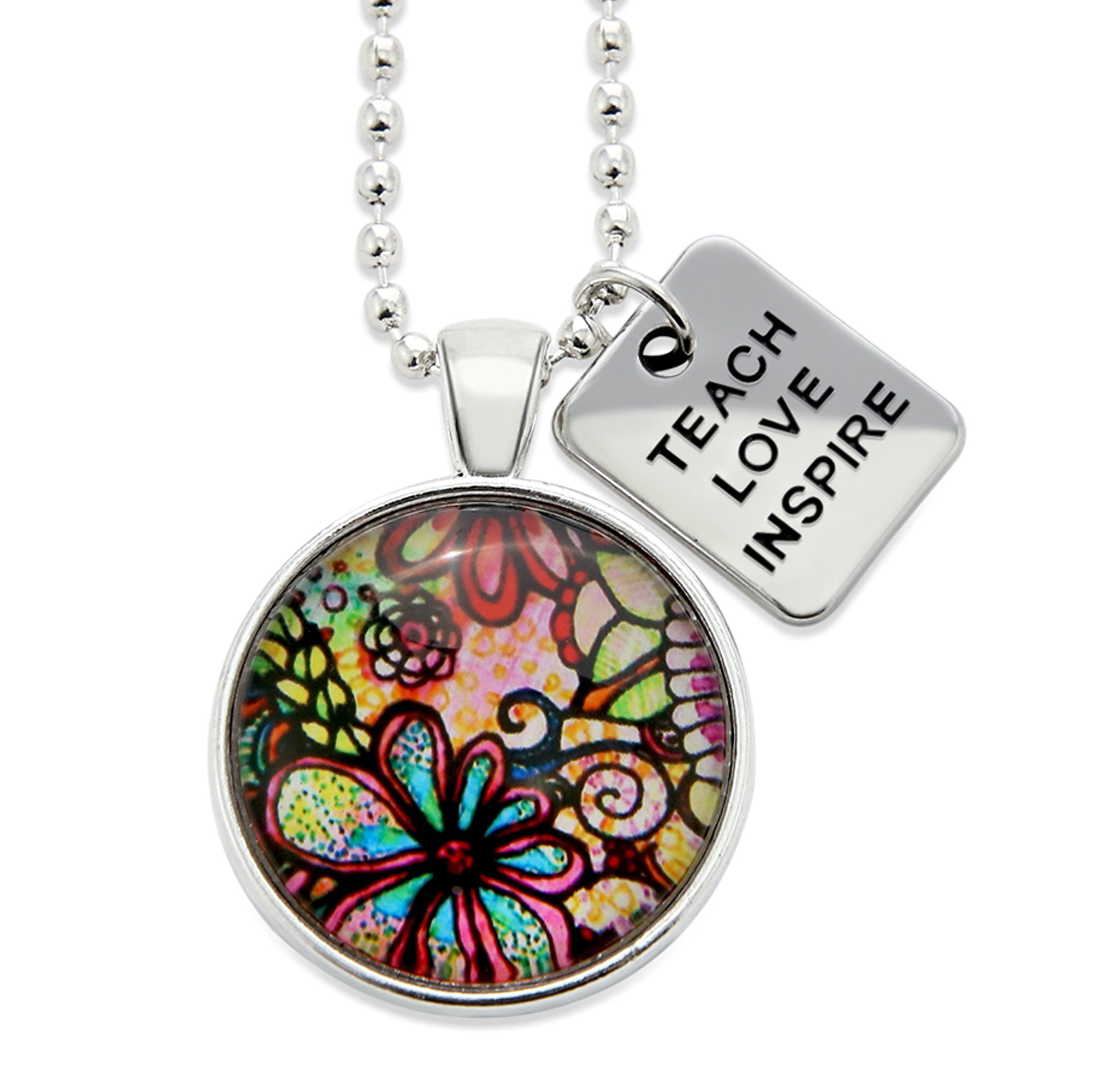 Heart & Soul Collection - Bright Silver 'TEACH LOVE INSPIRE' Necklace - Flora (10351)