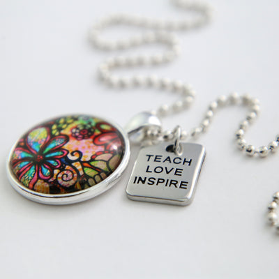 SPRING - 'Teach Love Inspire' Bright Silver Necklace - FLORA - (10351)
