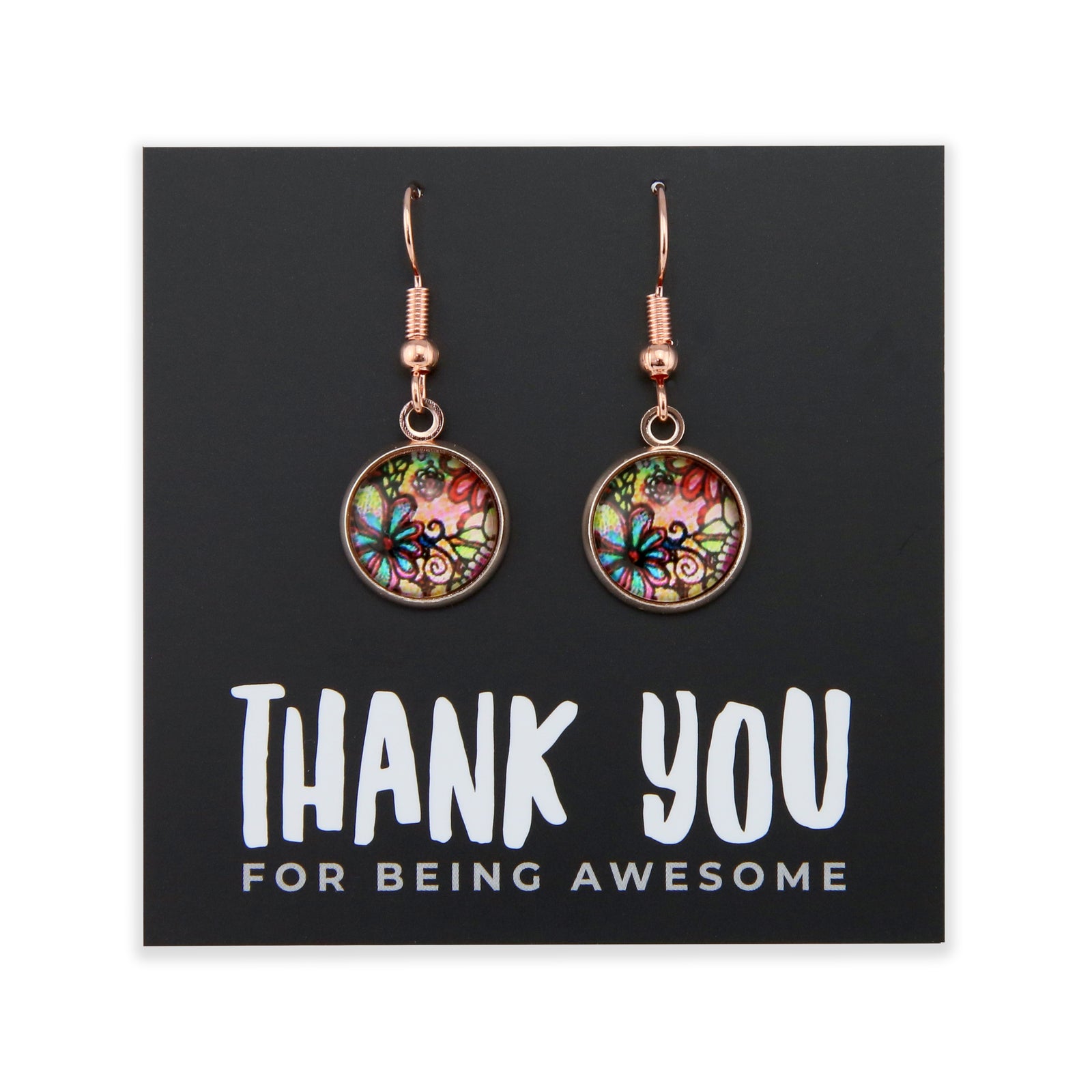 Heart & Soul Collection - Thank You For Being Awesome - Rose Gold Dangle Earrings - Flora (9512-F)