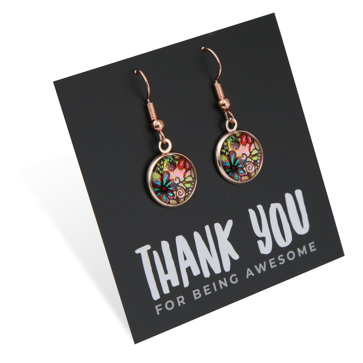 Heart & Soul Collection - Thank You For Being Awesome - Rose Gold Dangle Earrings - Flora (9512-F)