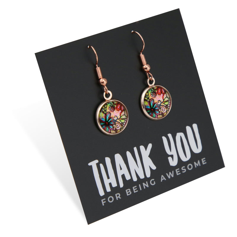 Heart & Soul Collection - Thank You For Being Awesome - Rose Gold Dangle Earrings - Flora (9512-F)