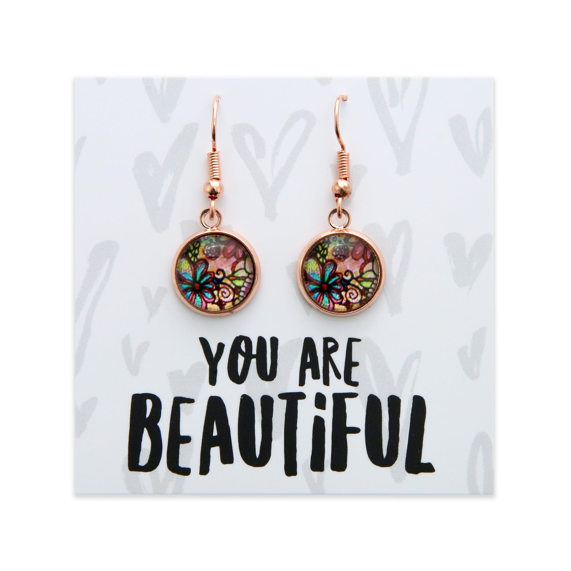 Heart & Soul Collection - You Are Beautiful - Rose Gold Dangle Earrings - Flora (9912)