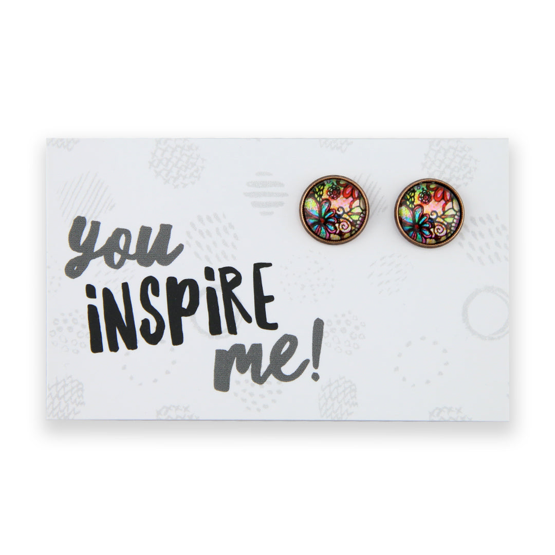 Heart & Soul Collection - You Inspire Me - Vintage Copper 12mm Circle Studs - Flora (11023)