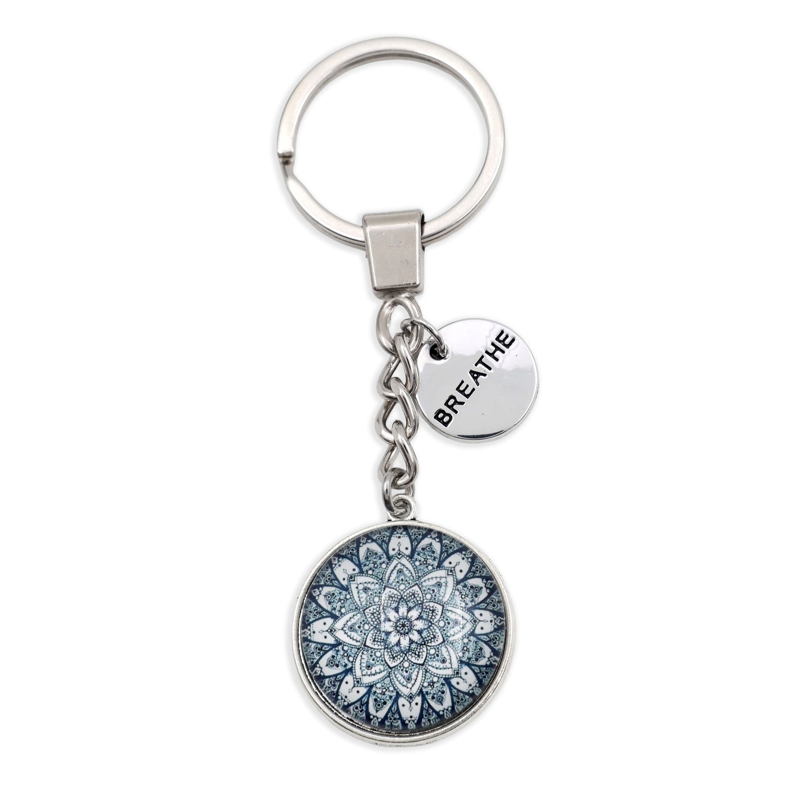 Heart and Soul - Vintage Silver 'BREATHE' Keyring - Floral Ice (11054)