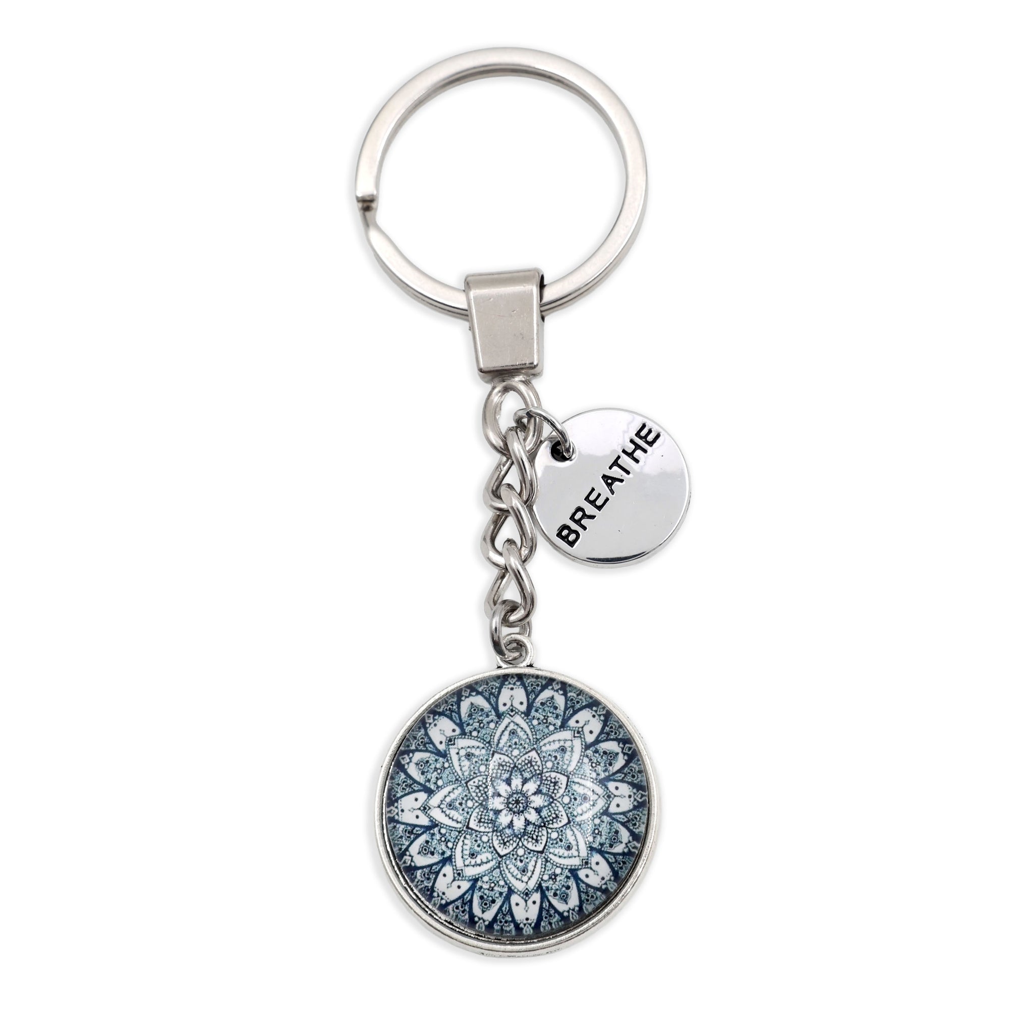 Heart and Soul - Vintage Silver 'BREATHE' Keyring - Floral Ice (11054)