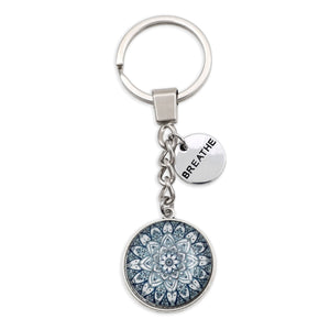Heart and Soul - Vintage Silver 'BREATHE' Keyring - Floral Ice (11054)