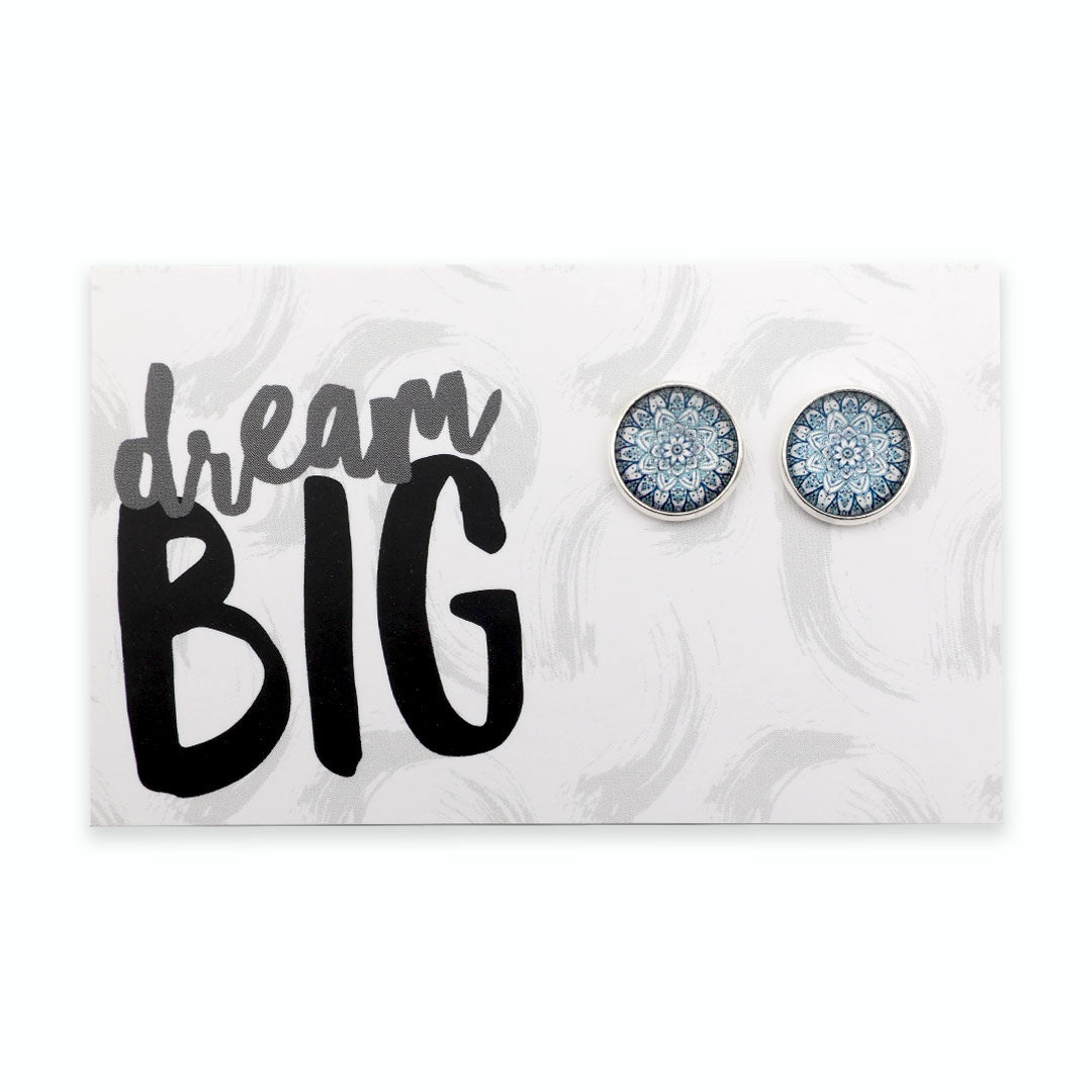 Dream Big - Bright Silver 12mm Circle Studs - Floral Ice (8601)