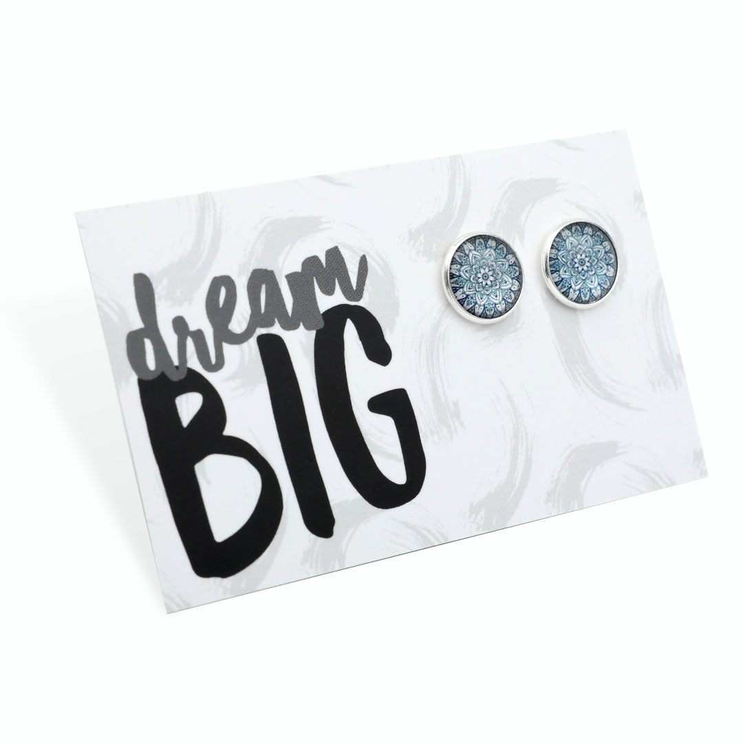 Dream Big - Bright Silver 12mm Circle Studs - Floral Ice (8601)