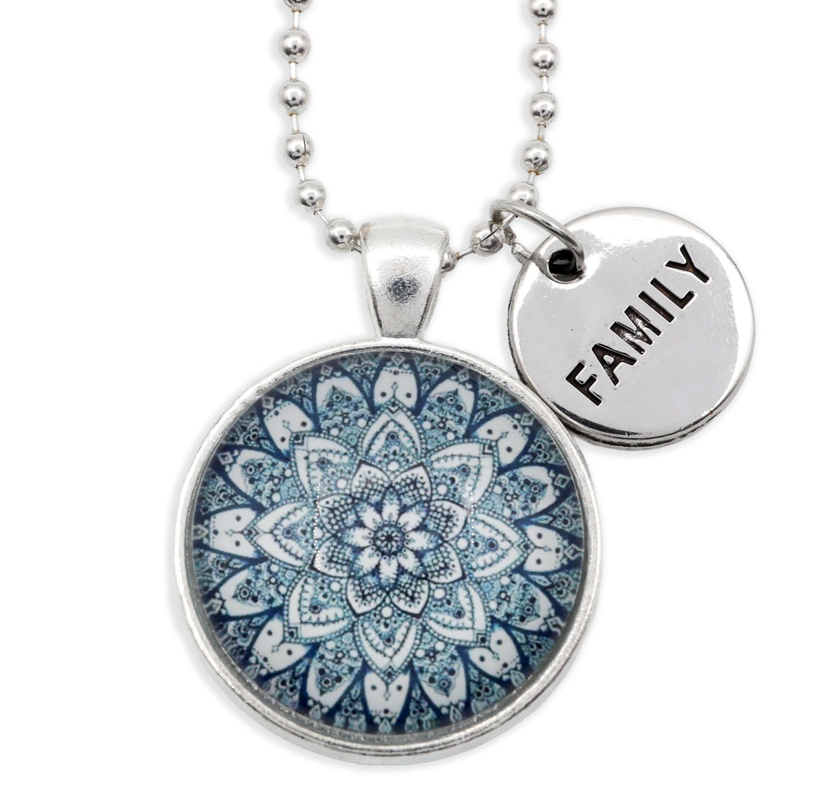 Heart & Soul Collection - Bright Silver ' FAMILY ' Necklace - Floral Ice (10915)