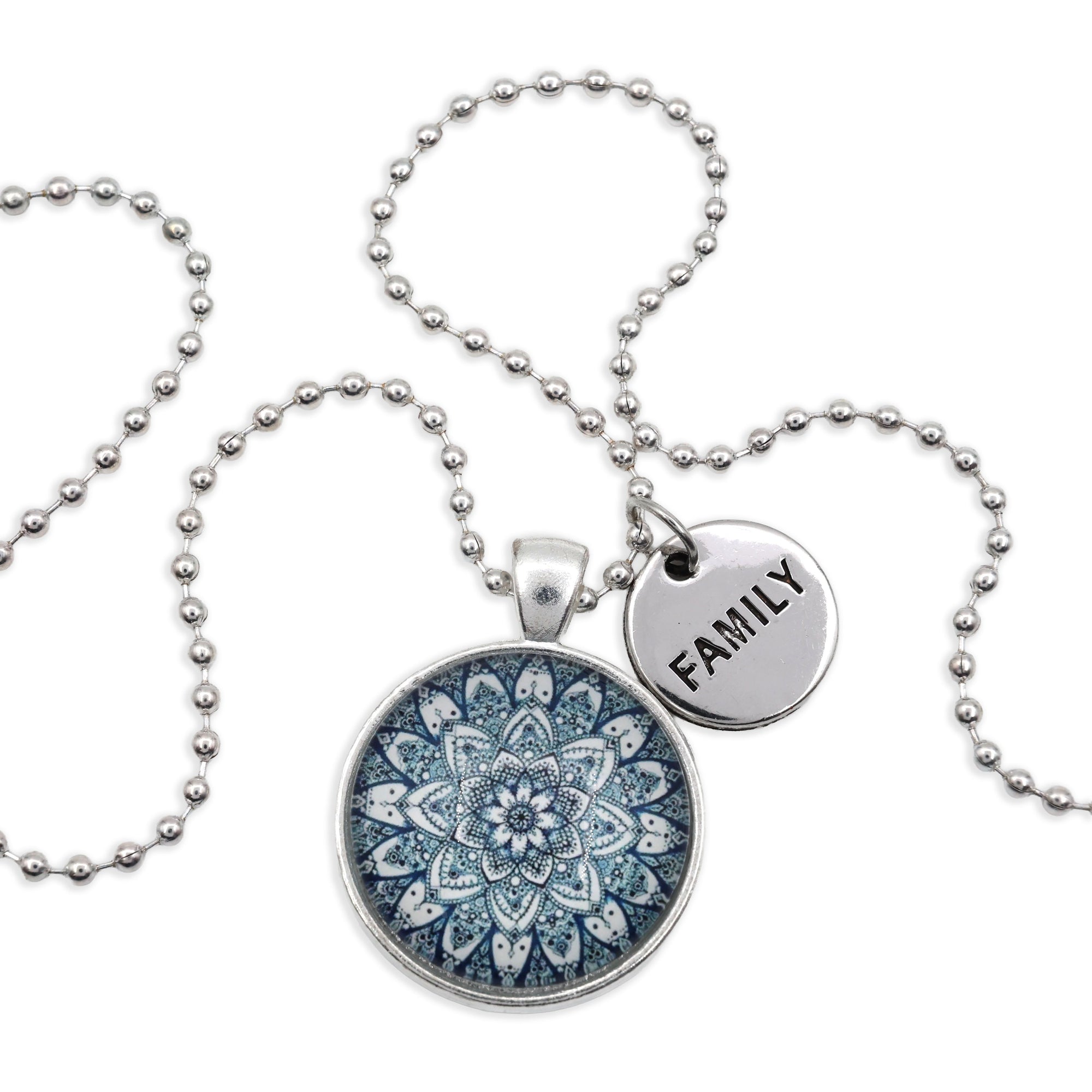 Heart & Soul Collection - Bright Silver ' FAMILY ' Necklace - Floral Ice (10915)