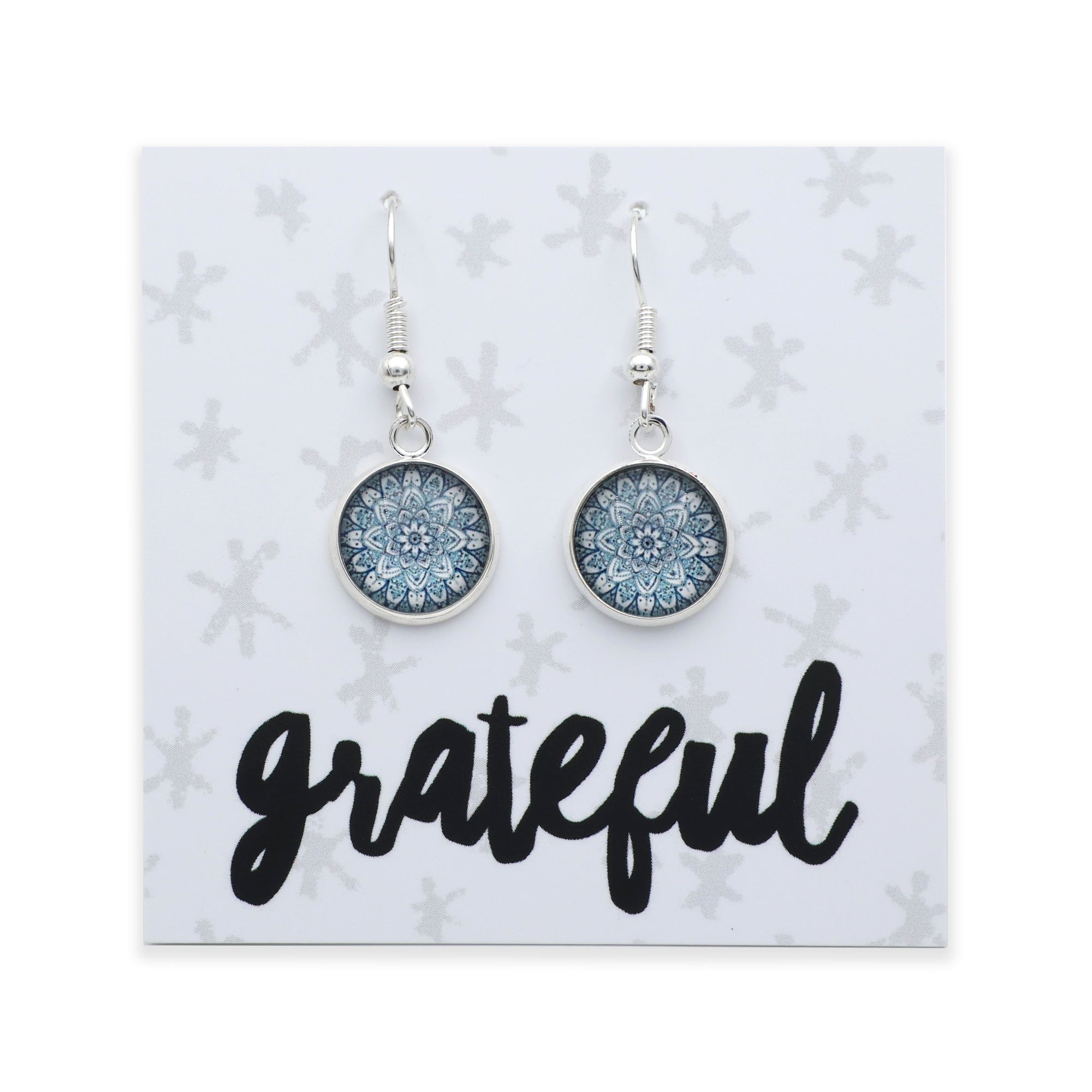 Heart & Soul Collection - Grateful - Bright Silver Dangle Earrings - Floral Ice (11515)