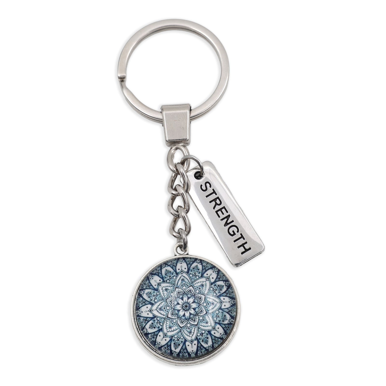 Heart and Soul - Vintage Silver 'STRENGTH' Keyring - Floral Ice (11154)