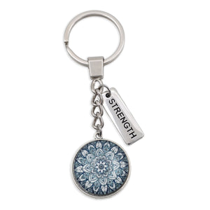 Heart and Soul - Vintage Silver 'STRENGTH' Keyring - Floral Ice (11154)