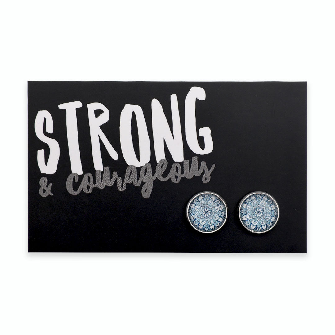 Heart & Soul - Strong & Courageous - Bright Silver 12mm Circle Studs - Floral Ice (8605)