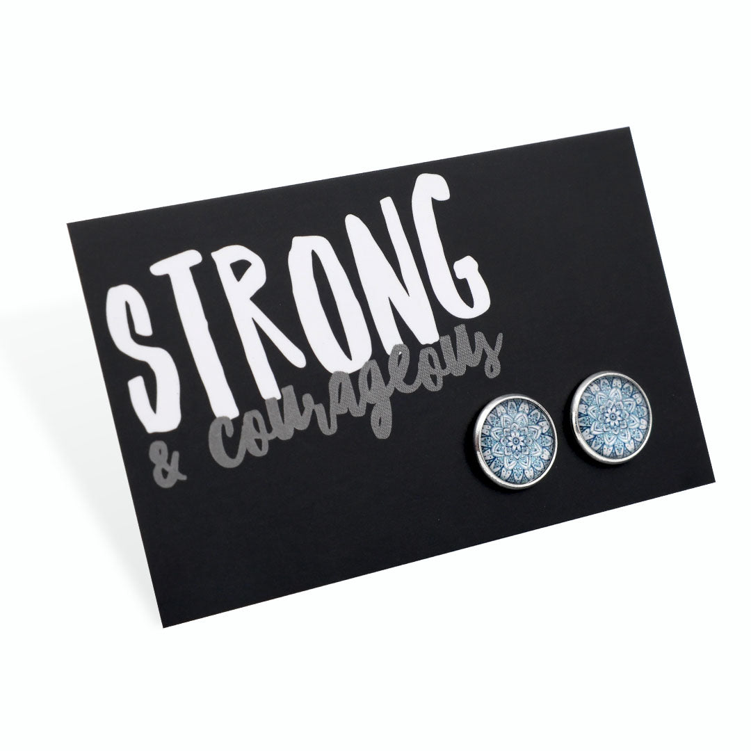 Heart & Soul - Strong & Courageous - Bright Silver 12mm Circle Studs - Floral Ice (8605)