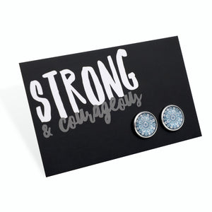 Heart & Soul - Strong & Courageous - Bright Silver 12mm Circle Studs - Floral Ice (8605)