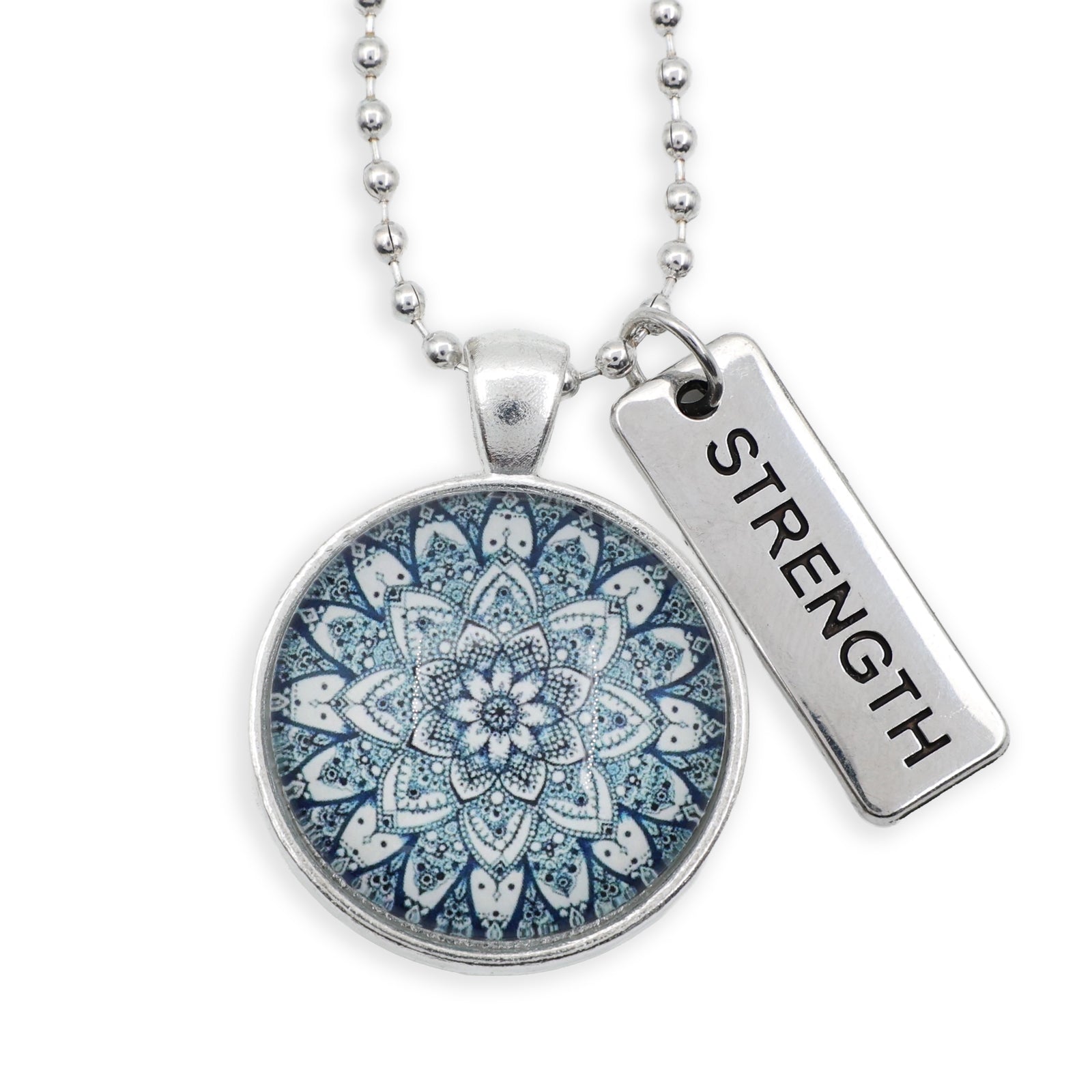 Heart & Soul Collection - Bright Silver ' STRENGTH ' Necklace - Floral Ice (10512)