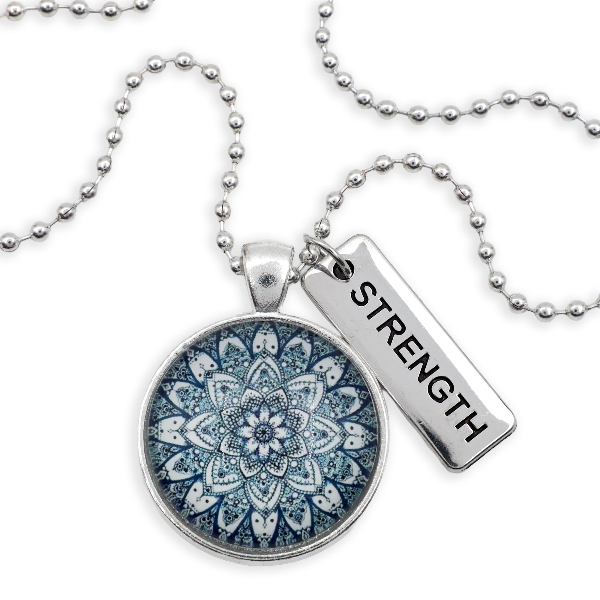 Heart & Soul Collection - Bright Silver ' STRENGTH ' Necklace - Floral Ice (10512)