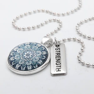 Heart & Soul Collection - Bright Silver ' STRENGTH ' Necklace - Floral Ice (10512)