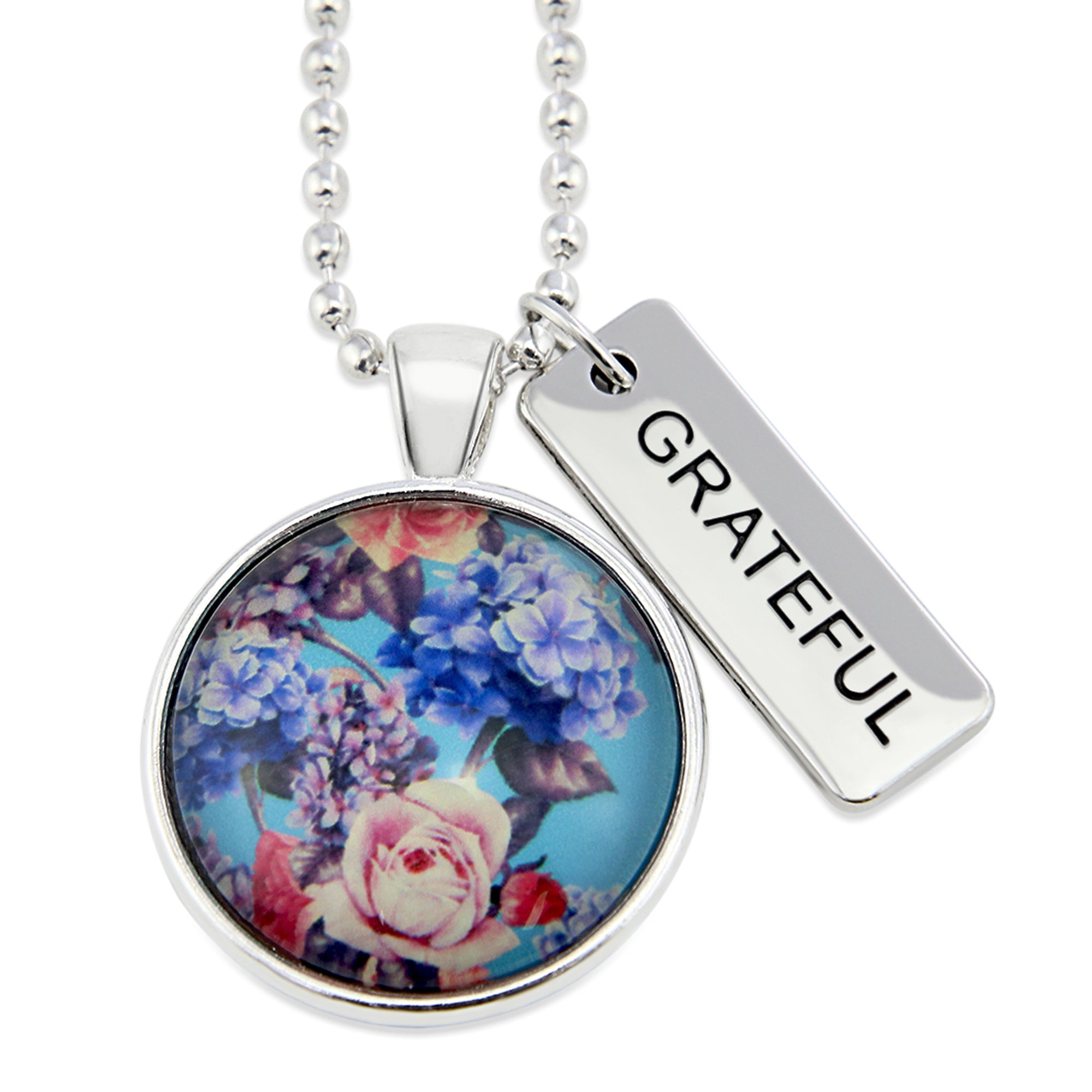 Heart & Soul Collection - Bright Silver 'GRATEFUL' Necklace - Floweret (10761)
