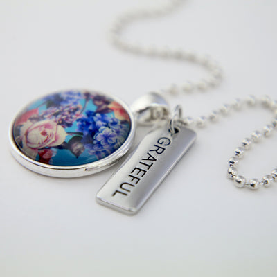 Heart & Soul Collection - Bright Silver 'GRATEFUL' Necklace - Floweret (10761)