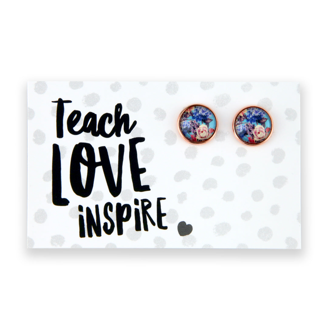 Heart & Soul Collection - Teach Love Inspire - Rose Gold 12mm Circle Studs - Floweret (12641)