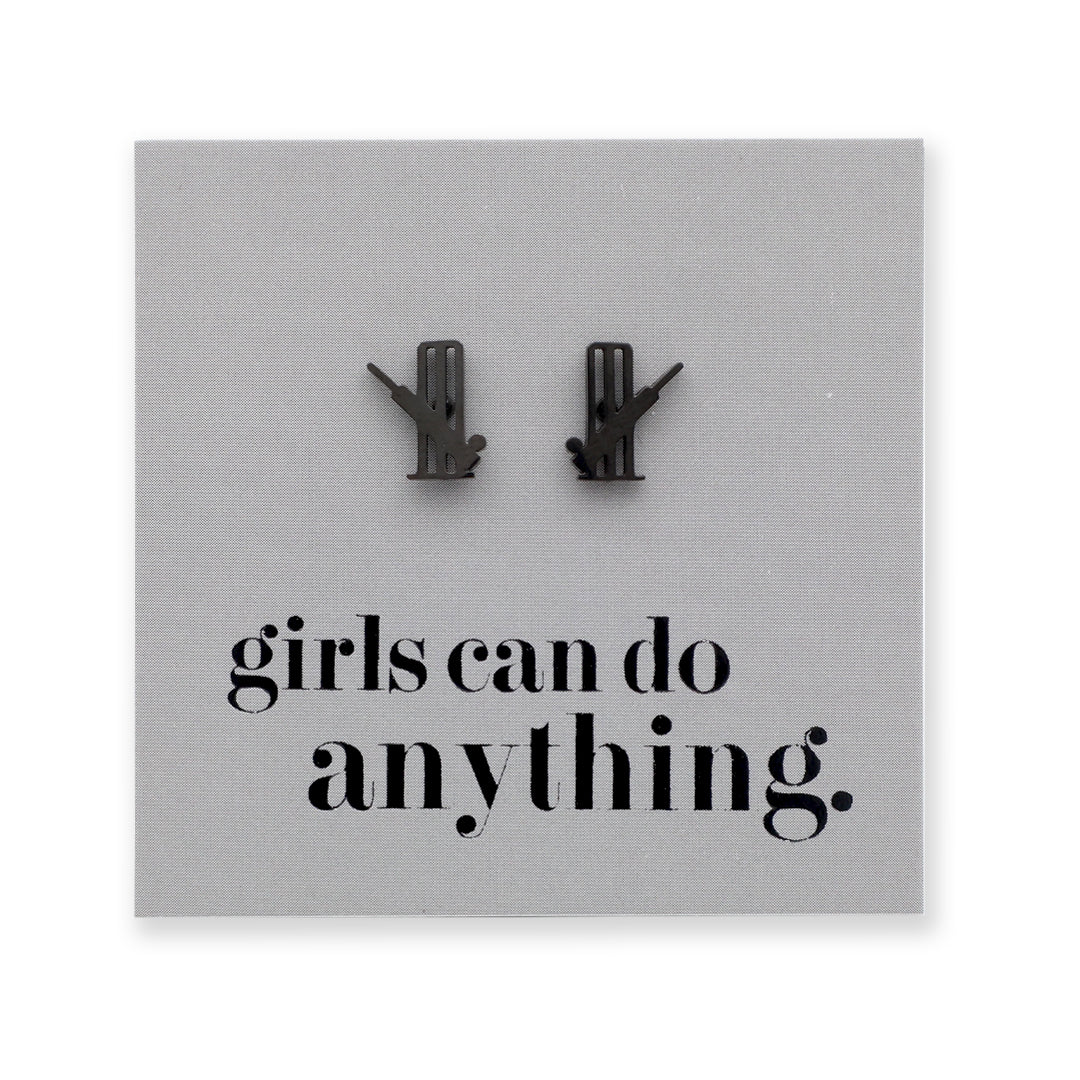 Stainless Steel Earring Studs - Girls Can Do Anything - CRICKET