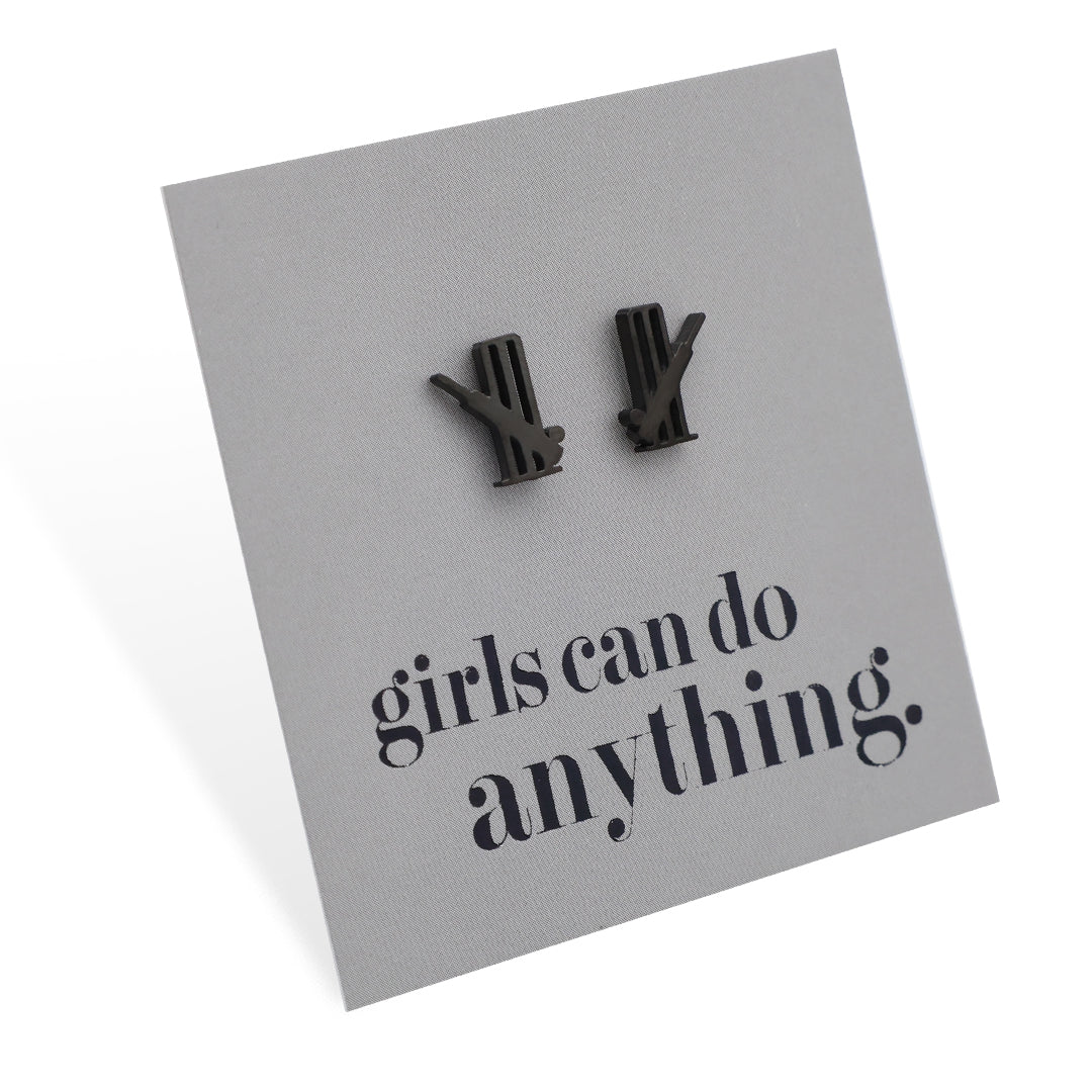 Stainless Steel Earring Studs - Girls Can Do Anything - CRICKET