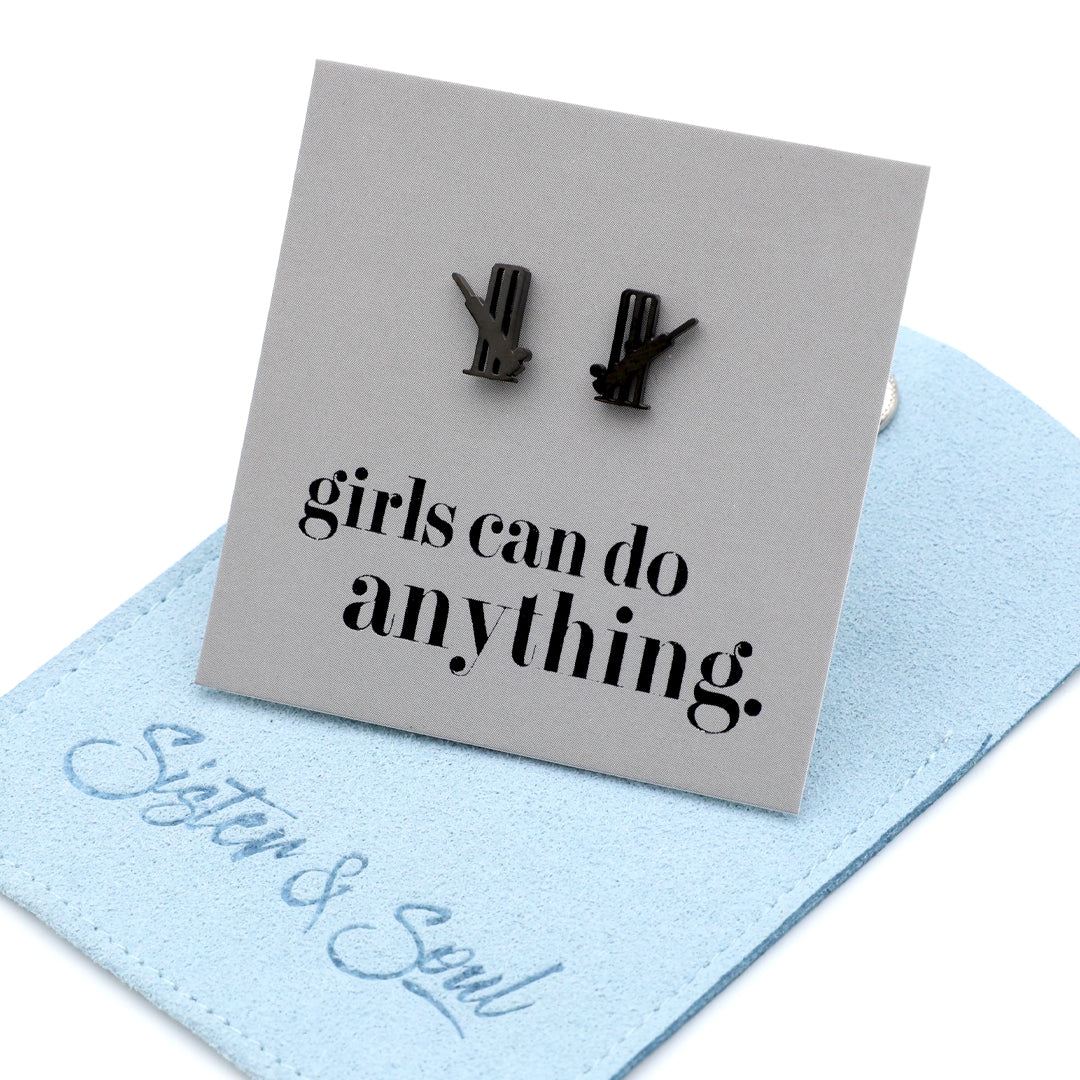 Stainless Steel Earring Studs - Girls Can Do Anything - CRICKET