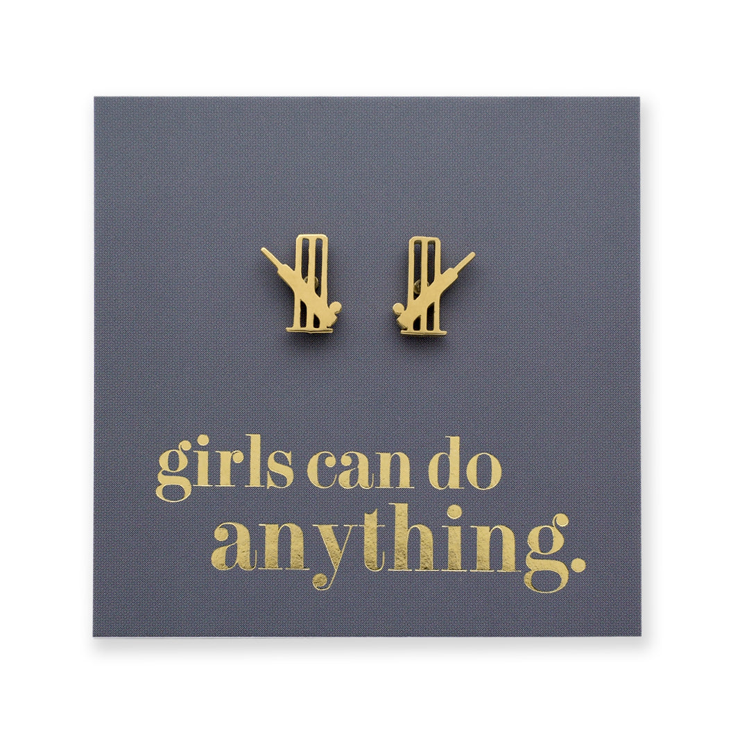 Stainless Steel Earring Studs - Girls Can Do Anything - CRICKET