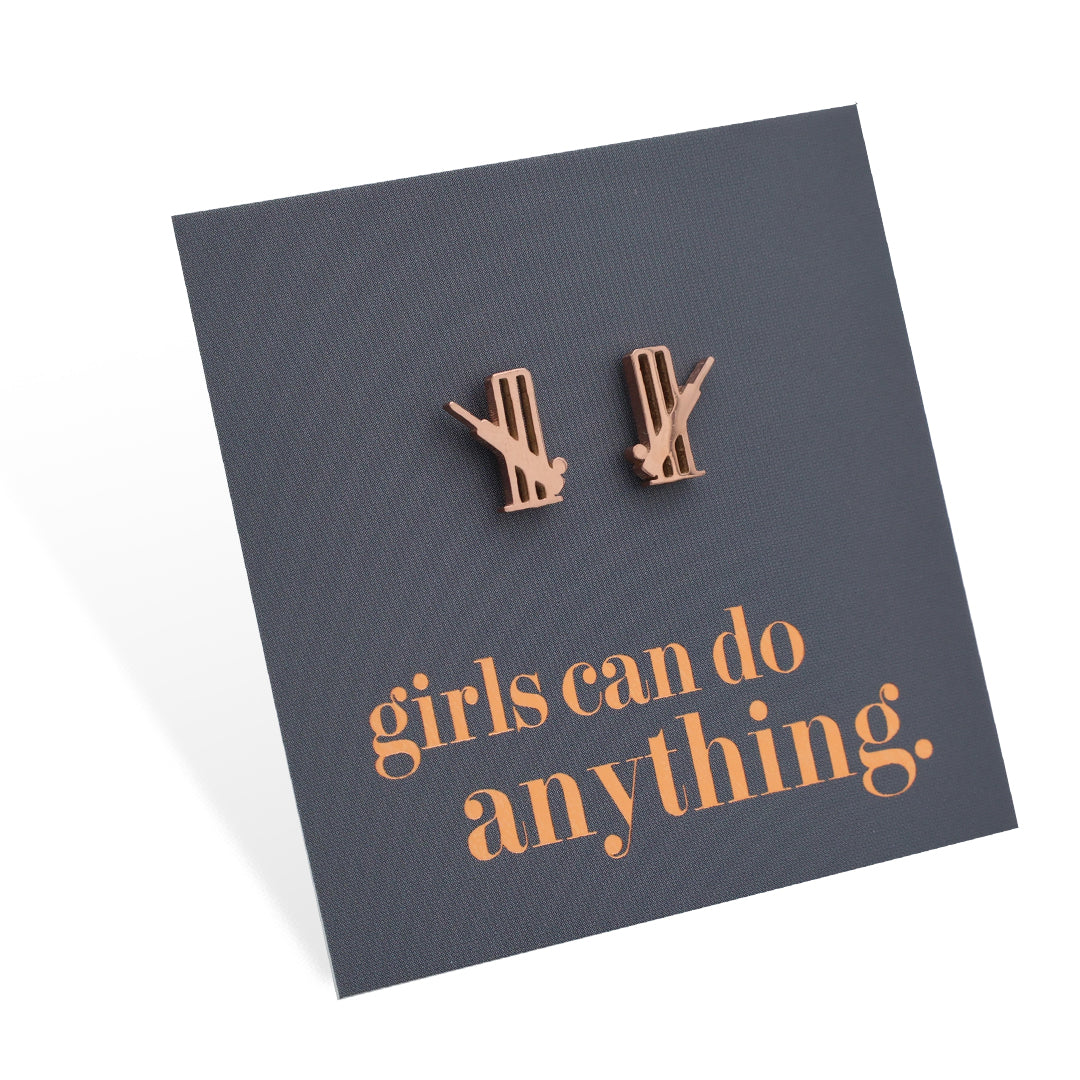 Stainless Steel Earring Studs - Girls Can Do Anything - CRICKET