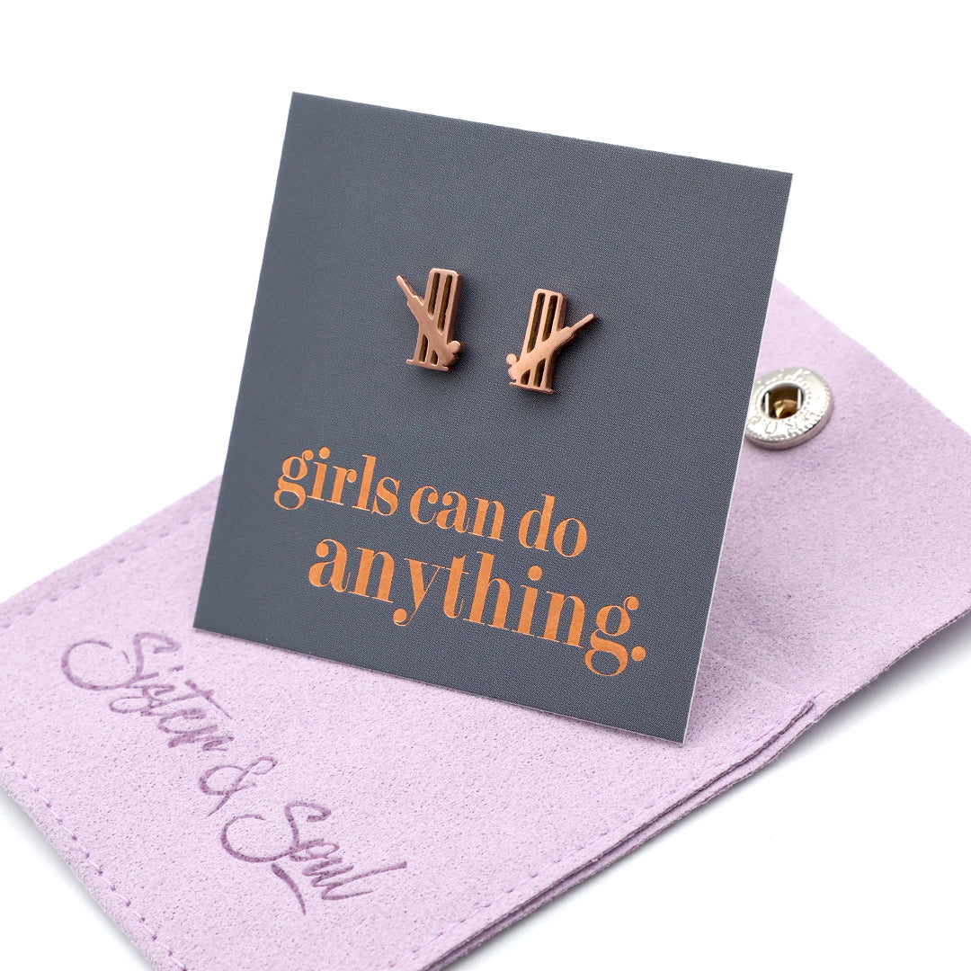 Stainless Steel Earring Studs - Girls Can Do Anything - CRICKET