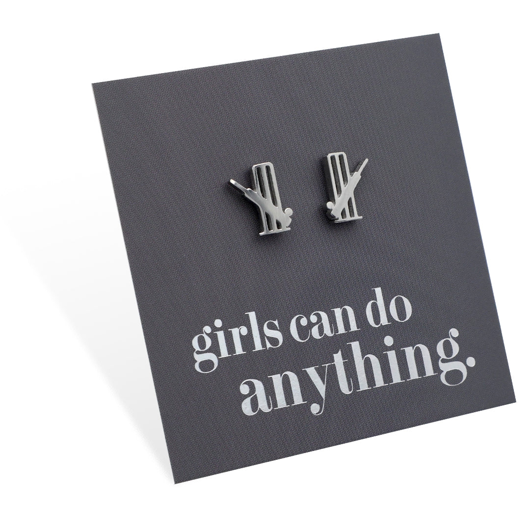 Stainless Steel Earring Studs - Girls Can Do Anything - CRICKET