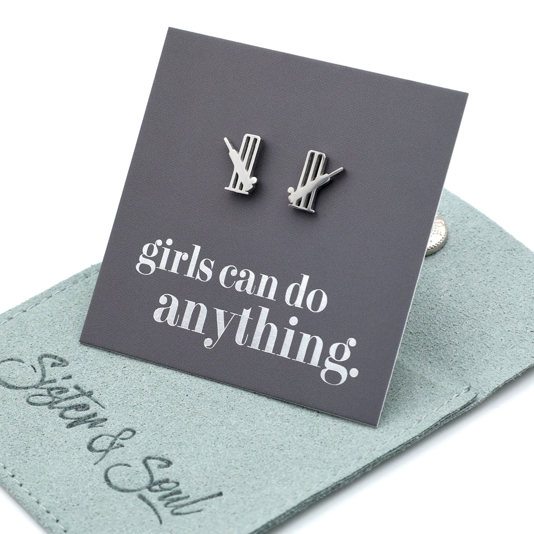Stainless Steel Earring Studs - Girls Can Do Anything - CRICKET