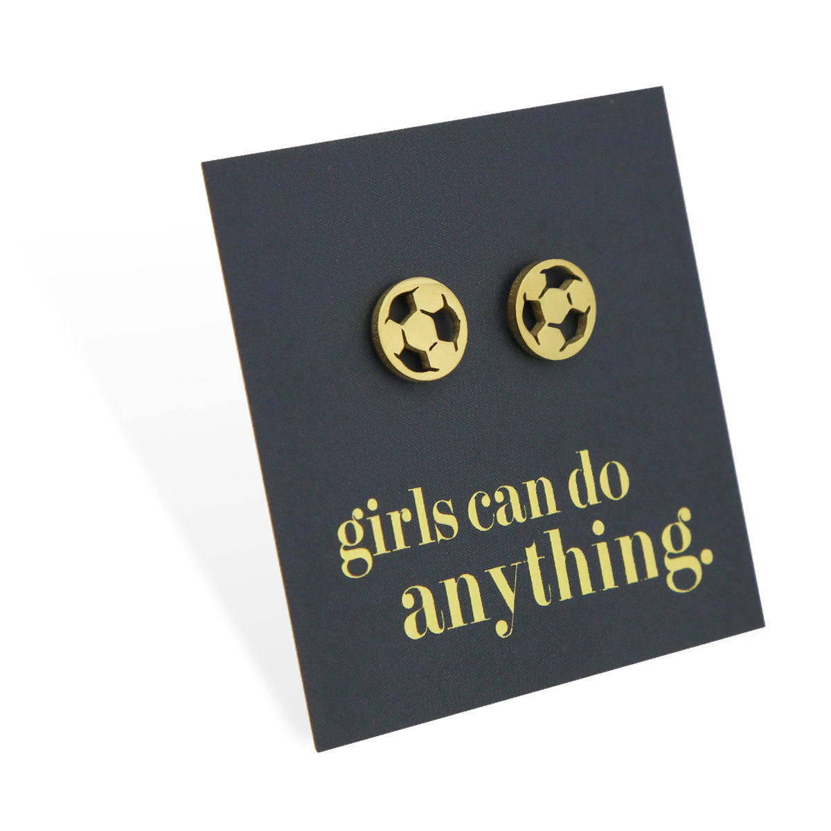 Stainless Steel Earring Studs - Girls Can Do Anything - SOCCER BALLS