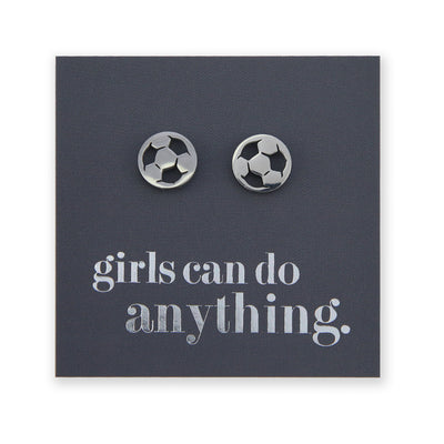 Stainless Steel Earring Studs - Girls Can Do Anything - SOCCER BALLS