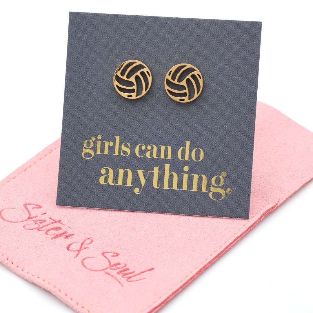 Stainless Steel Earring Studs - Girls Can Do Anything - VOLLEYBALLS