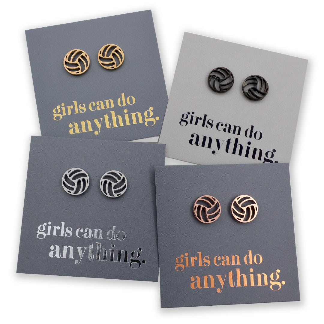 Stainless Steel Earring Studs - Girls Can Do Anything - VOLLEYBALLS