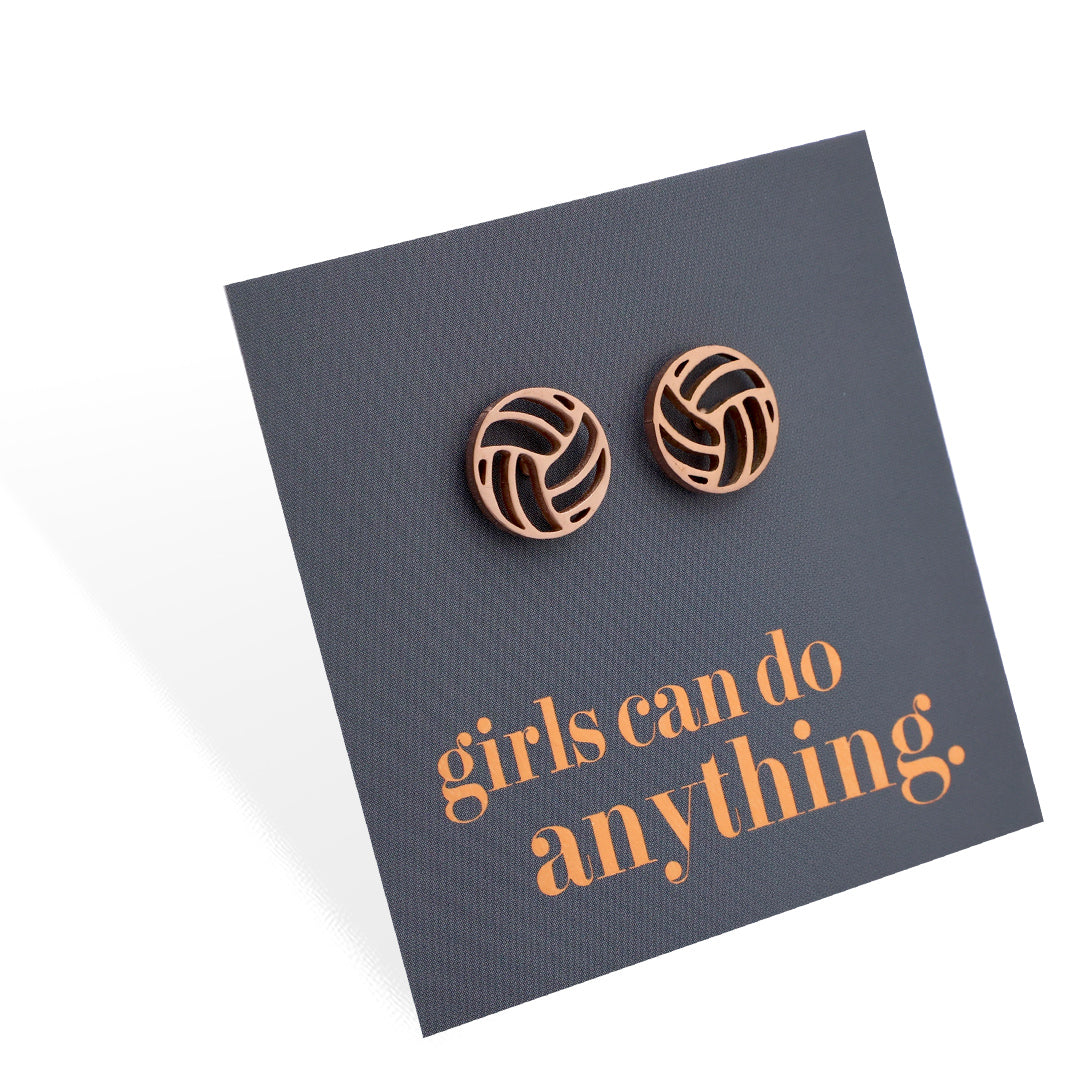 Stainless Steel Earring Studs - Girls Can Do Anything - VOLLEYBALLS