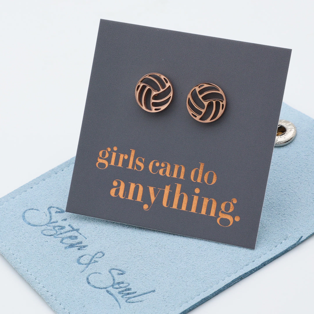 Stainless Steel Earring Studs - Girls Can Do Anything - VOLLEYBALLS