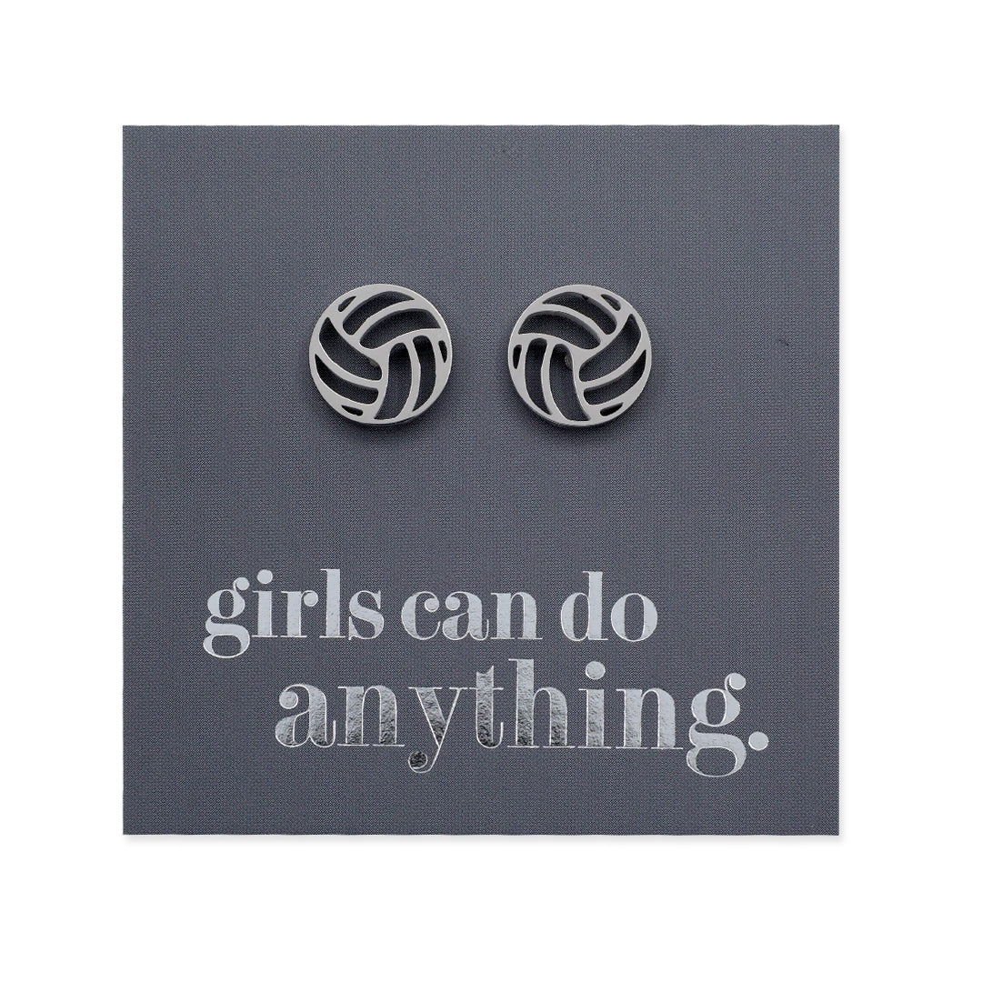Stainless Steel Earring Studs - Girls Can Do Anything - VOLLEYBALLS