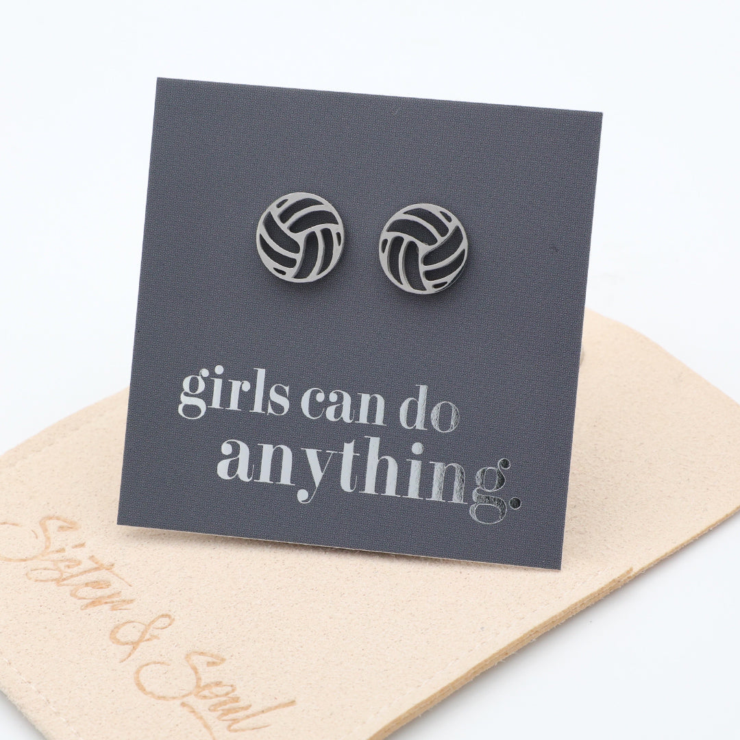 Stainless Steel Earring Studs - Girls Can Do Anything - VOLLEYBALLS