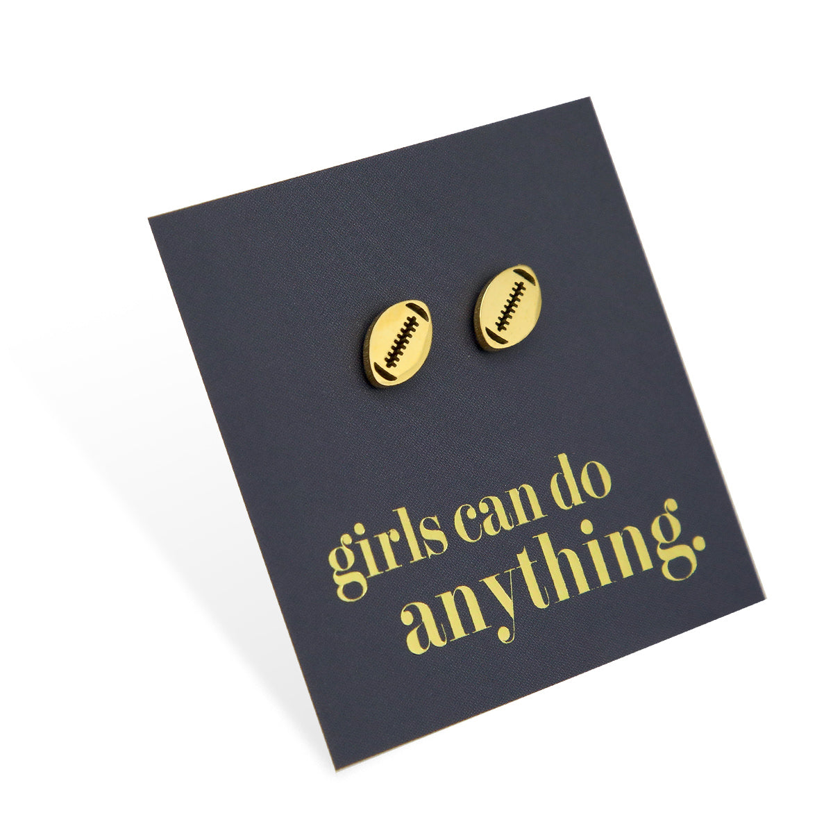 Stainless Steel Earring Studs - Girls Can Do Anything - FOOTBALL / RUGBY